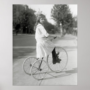 Girl Riding Tricycle, 1917. Vintage Photo Poster