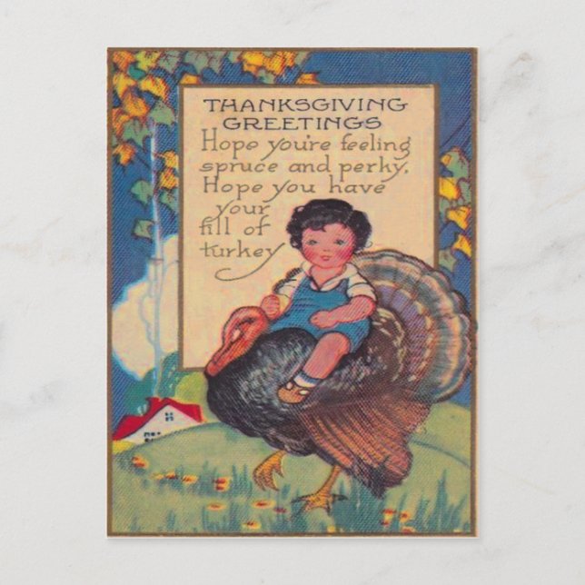 Girl Riding Turkey Postcard (Front)