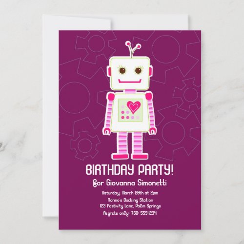 Girl Robot Birthday Invitations