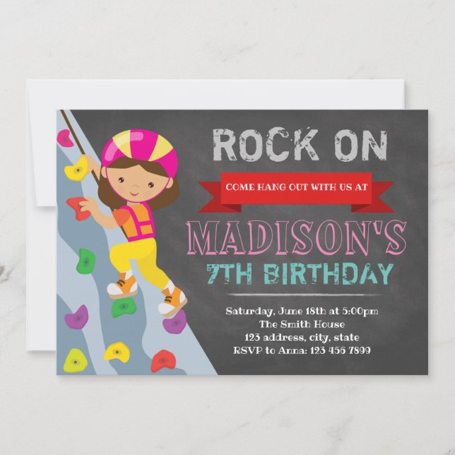 Girl rock climbing invitation (Front)