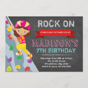 Girl rock climbing invitation