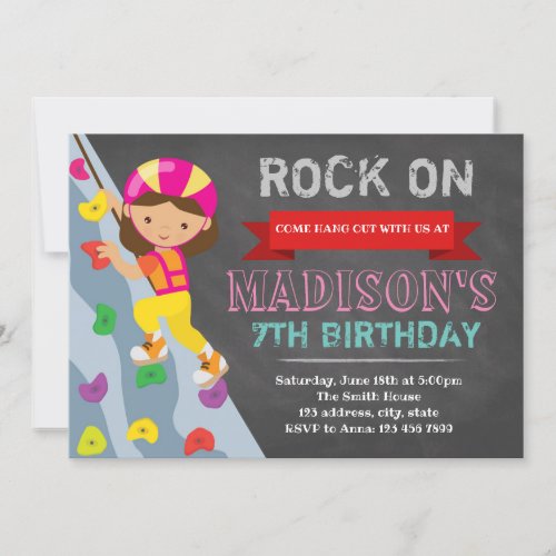 Girl rock climbing invitation