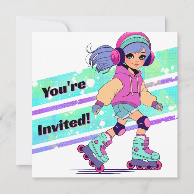 Girl Roller Skating Birthday Invitation (Front)