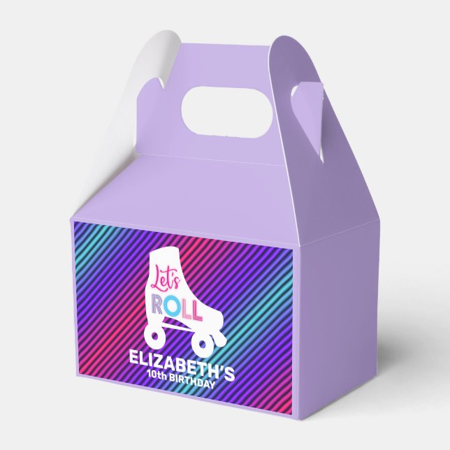 Girl Roller Skating Birthday Let's Roll Favor Boxes (Front Side)