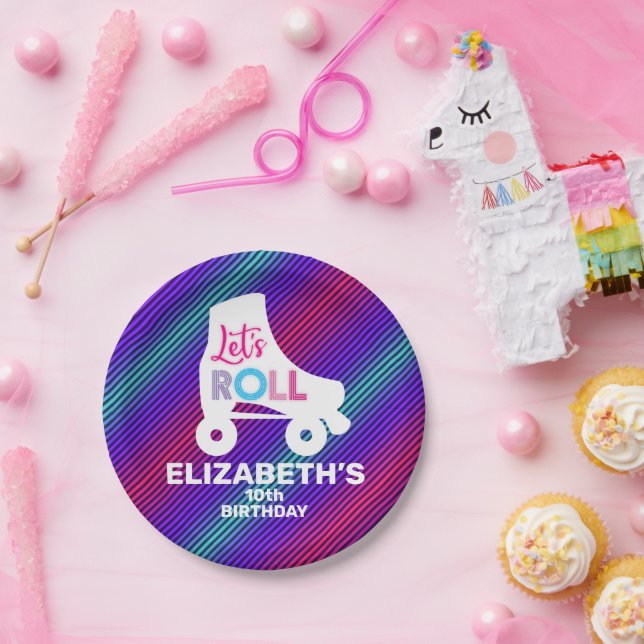 Girl Roller Skating Birthday Let's Roll Paper Plates (Party)