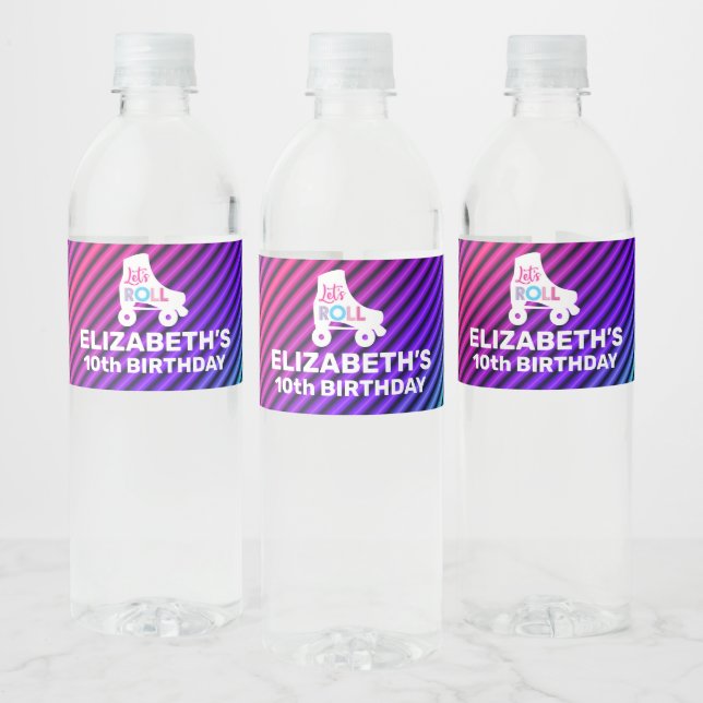 Girl Roller Skating Birthday Let's Roll Water Bottle Label (Bottles)