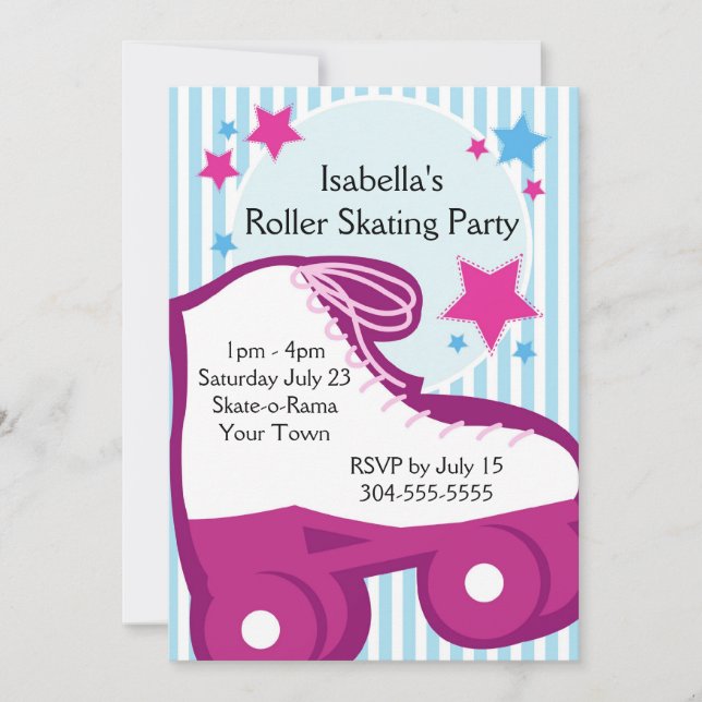 Girl Roller Skating Birthday Party Invitation (Front)