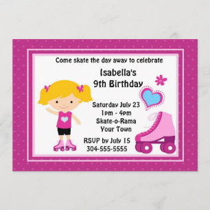 Girl Roller Skating Birthday Party Invitation
