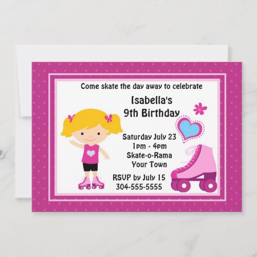 Girl Roller Skating Birthday Party Custom Invites
