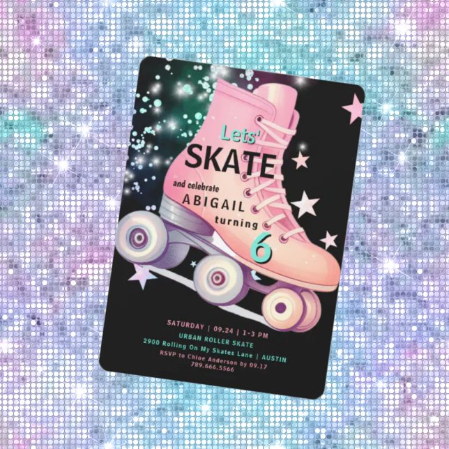  Girl Roller Skating Black Neon Birthday Party Invitation (Creator Uploaded)