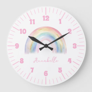 Girl Room Cute Boho Rainbow Large Clock