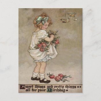 Girl Rose Butterfly Birthday Postcard by kinhinputainwelte at Zazzle