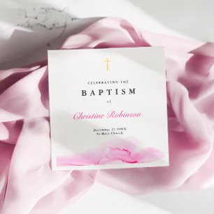Girl Rose Ink Christening Baptism Gold Cross Napkins