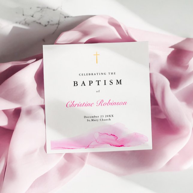 Girl Rose Ink Christening Baptism Gold Cross Napkins (Creator Uploaded)