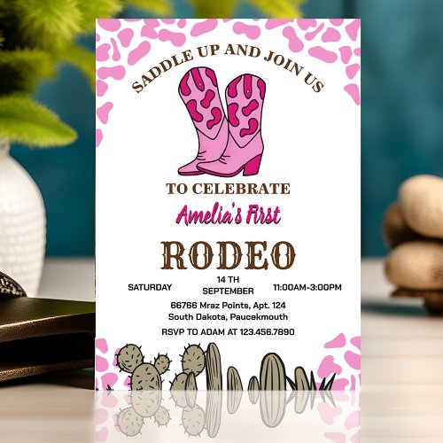 Girl Rounded First Rodeo 1st Party Birthday Invitation