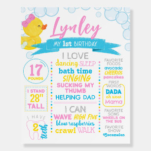 Girl Rubber Duck 1st Birthday Milestone Foam Board