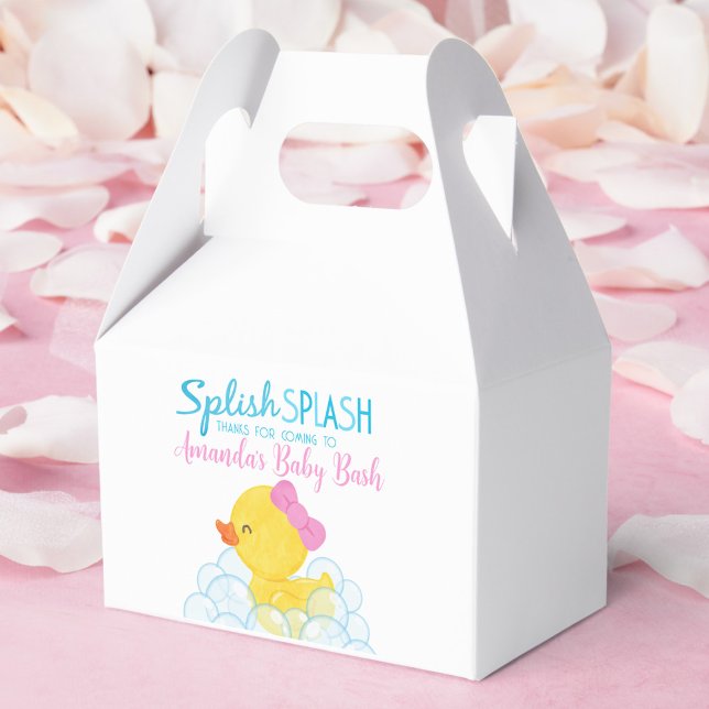 Girl Rubber Duck Baby Shower Favor Box (Girl Watercolor Rubber Ducky Baby Shower Favor Treat Gift Boxes)