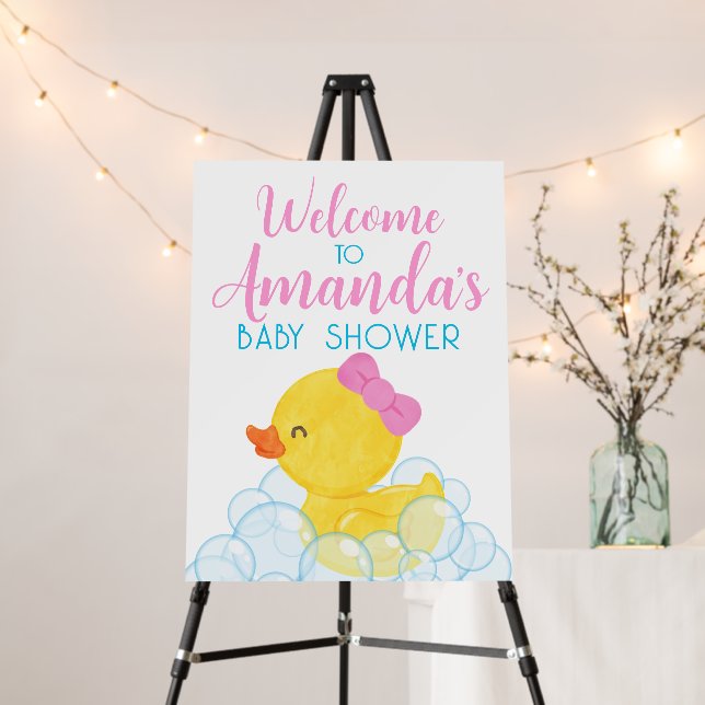 Girl Rubber Duck Baby Shower Foam Welcome Sign (In Situ (Stand))