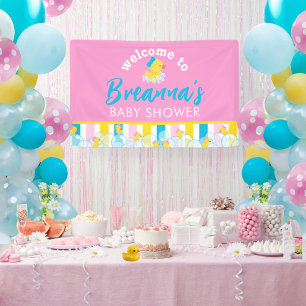 Girl Rubber Duck Baby Shower Hanging Welcome Banner