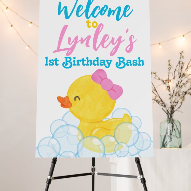Girl Rubber Duck Birthday Foam Welcome Sign (In Situ (Stand))