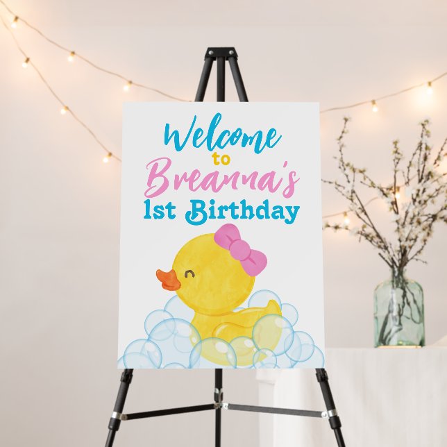 Girl Rubber Duck Birthday Foam Welcome Sign (In Situ (Stand))