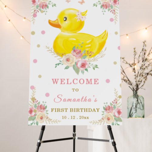 Girl Rubber Duck First Birthday  Welcome sign