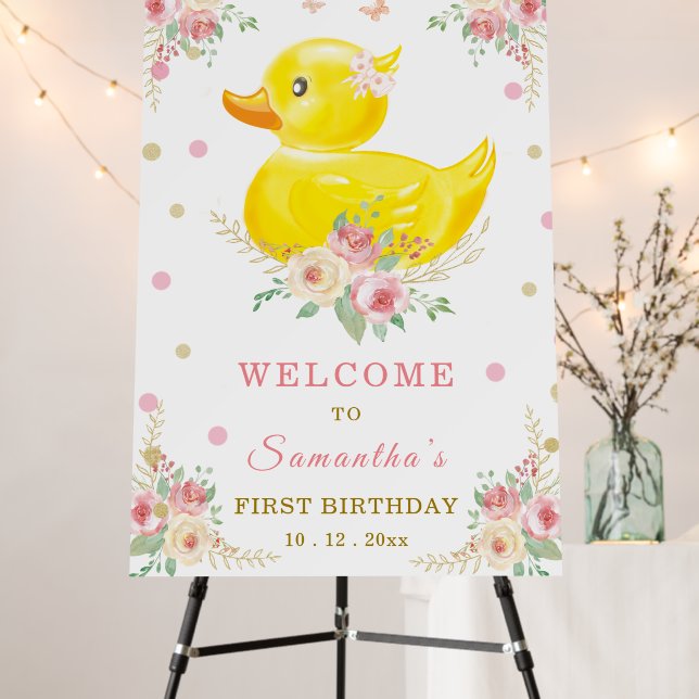 Girl Rubber Duck First Birthday  Welcome sign (In Situ (Stand))