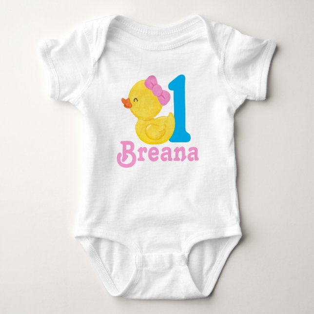 Girl Rubber Duck Personalized Birthday Bodysuit (Front)