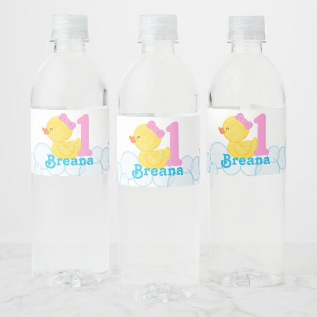 Girl Rubber Duck Personalized Water Bottle Labels (Bottles)