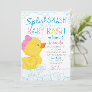 Girl Rubber Duck Splish Splash Baby Shower Invitation