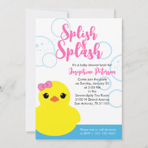 Girl Rubber Ducky Baby Shower Evite or Print Invitation