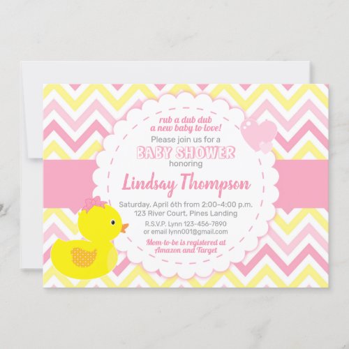 Girl Rubber Ducky Baby Shower Invitation