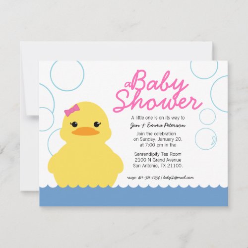 girl rubber ducky BABY SHOWER invitation