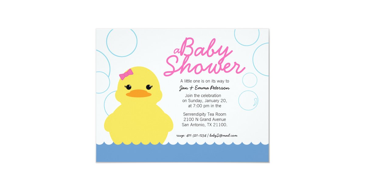 Girl Rubber Ducky Baby Shower Invitation Zazzle Com