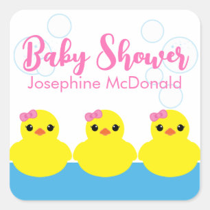 Girl Rubber Ducky Baby Shower Party Favor Square Sticker