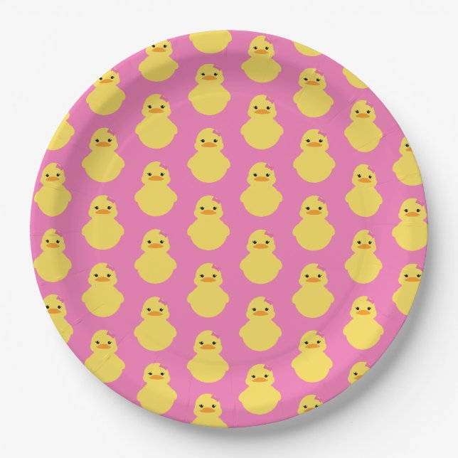 girl rubber ducky BABY SHOWER pink party Paper Plates (Front)