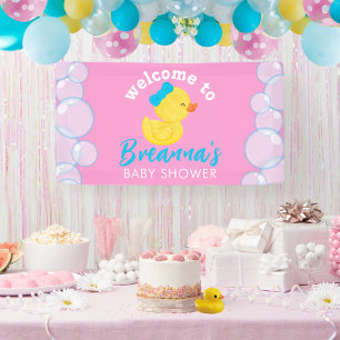 Girl Rubber Ducky Baby Shower Welcome Hanging Banner
