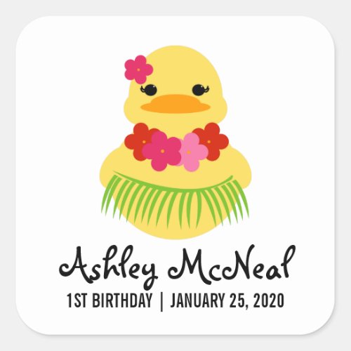 girl rubber ducky BIRTHDAY LUAU party favor label