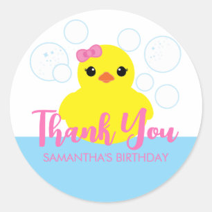 Girl Rubber Ducky Birthday Party Favor Classic Round Sticker