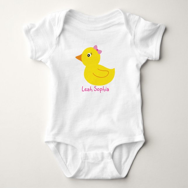 Girl Rubber Ducky Duck Personalized Baby T-Shirt Bodysuit (Front)