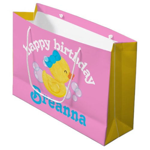 Girl Rubber Ducky Personalized Birthday Large Gift Bag