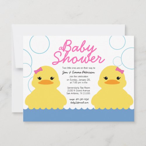 girl rubber ducky TWIN BABY SHOWER invitation