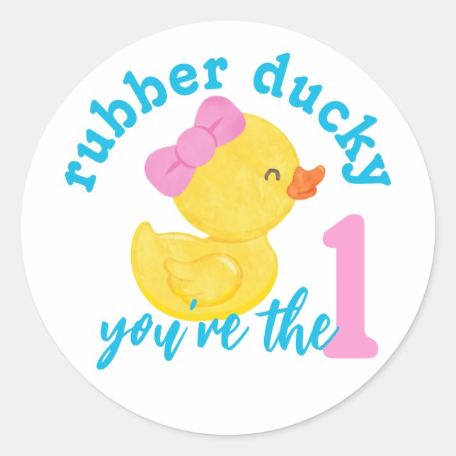 Girl Rubber Ducky You're the One Birthday Stickers (Front)