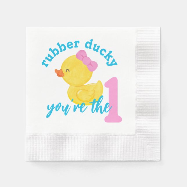Girl Rubber Ducky You're the One First Birthday Napkins (Front)