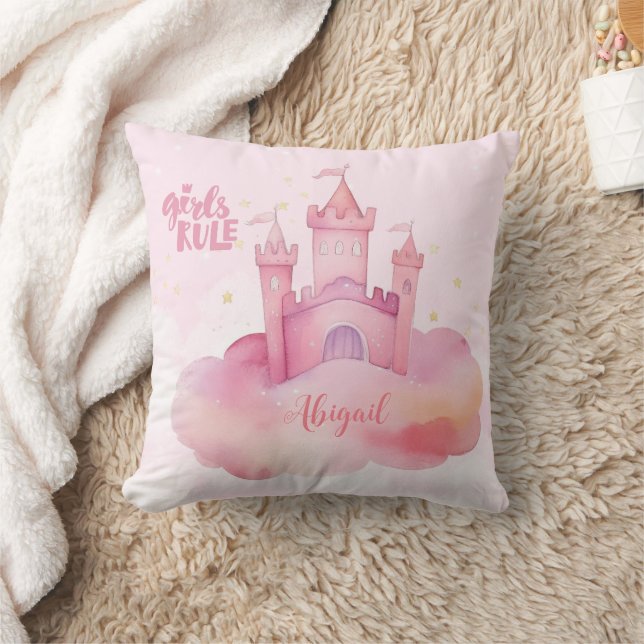 Girl Rule Palace on the Pink Cloud Burp Cloth Throw Pillow (Blanket)