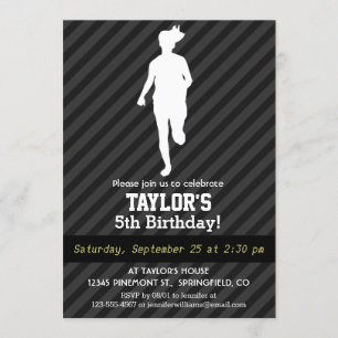 Girl Running; Black & Dark Gray Stripes Invitation
