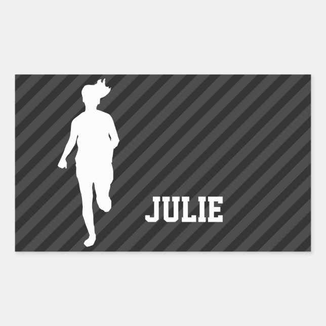 Girl Running; Black & Dark Gray Stripes Rectangular Sticker (Front)