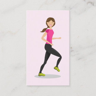 Girl Running Illustration Pink Personal Trainer Business Card