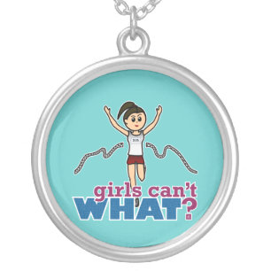 Girl Running in Red Silver Plated Necklace