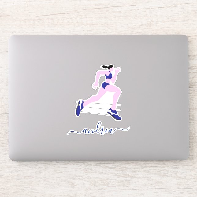 Girl Running Marathon Runner Track Athlete Name Sticker (Computer)